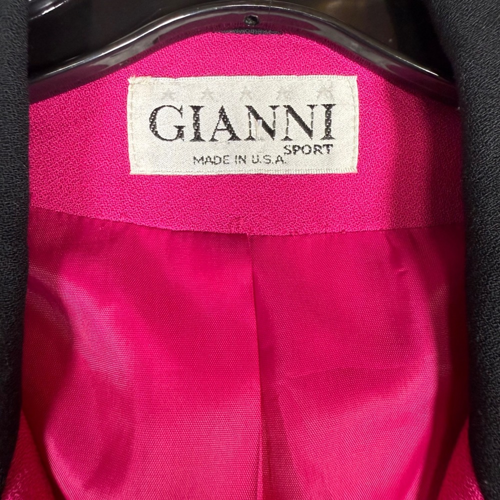 Vintage GIANNI SPORT Womens Blazer Jacket Hot Pink Black Collar Cuffs Size 14 - Picture 3 of 8